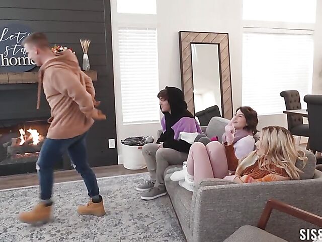 Teen foursome with stepsisters Jazmin Luv and Nicole Aria