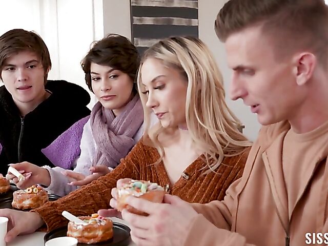 Teen foursome with stepsisters Jazmin Luv and Nicole Aria