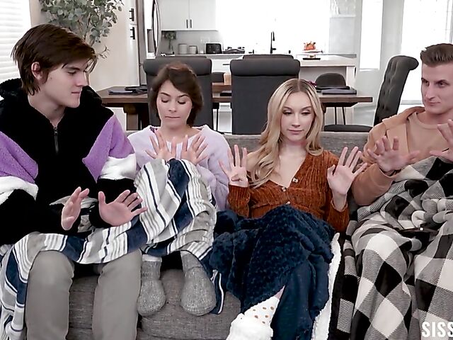 Teen foursome with stepsisters Jazmin Luv and Nicole Aria