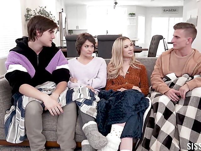 Teen foursome with stepsisters Jazmin Luv and Nicole Aria