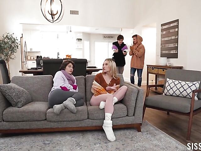 Teen foursome with stepsisters Jazmin Luv and Nicole Aria