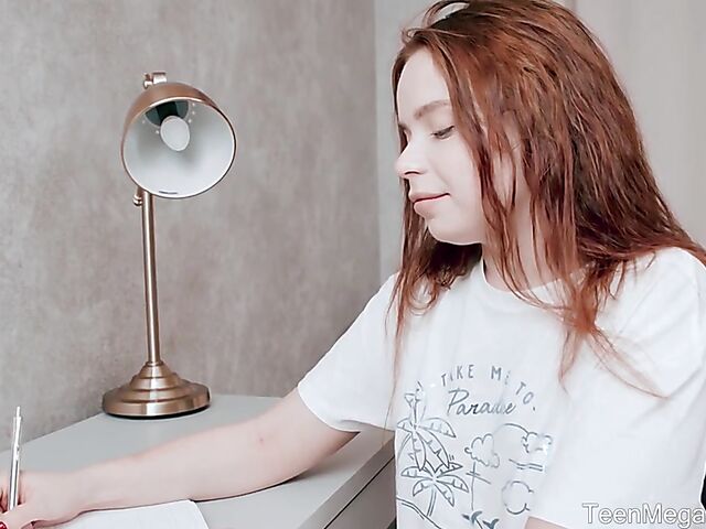 Luna Haze - Redhead teen masturbating her slit with her fingers