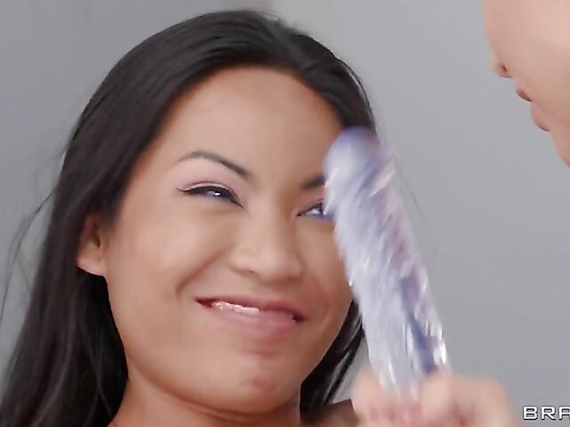 Polly Pons's lesbian anal dildo and squirt session with busty customs agent Nathaly Cherie at the airport