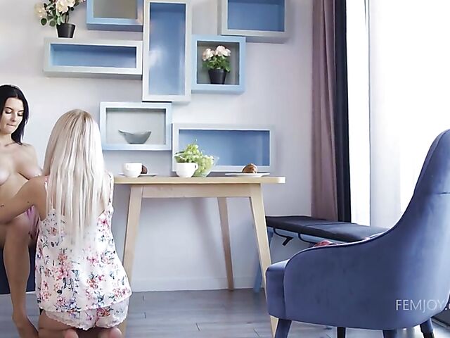 Kitchen lesbian pleasure with pretty girls Bernie and Simone