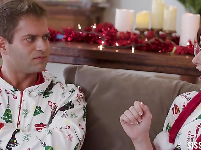 Christmas teen threesome with naughty stepsisters Reese Robbins and Summer Col