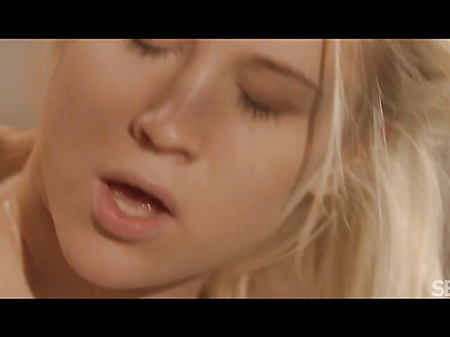 Sensual sex in bed with shaved blonde Nikki Hill