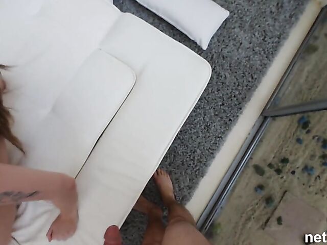 Calendar casting POV with inked brunette Mia