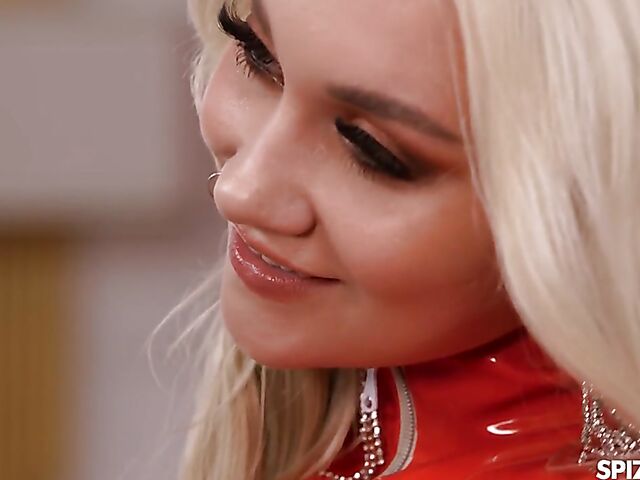 Blonde latex nurse Marilyn Sugar gets pounded in the bedroom