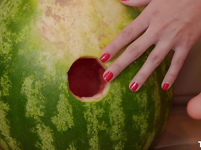 Strapon solo with Antonia Sainz fucking a watermelon
