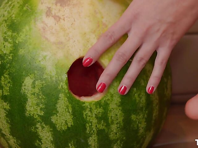 Strapon solo with Antonia Sainz fucking a watermelon
