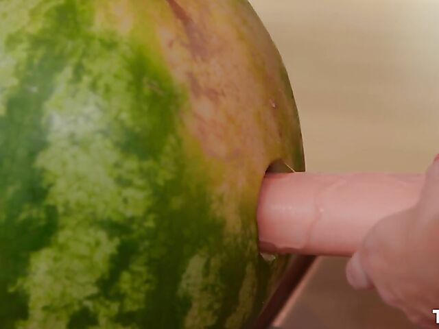 Strapon solo with Antonia Sainz fucking a watermelon