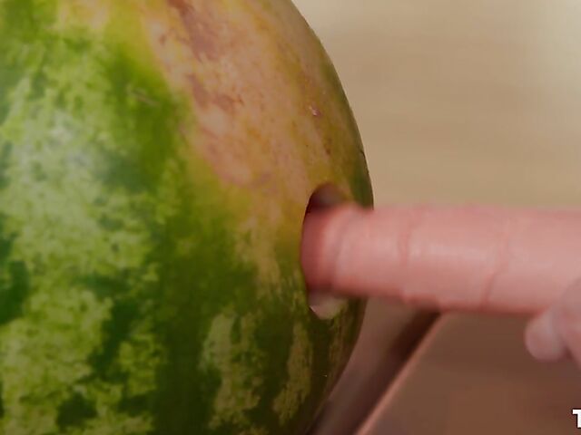 Strapon solo with Antonia Sainz fucking a watermelon