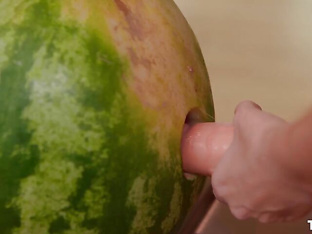 Strapon solo with Antonia Sainz fucking a watermelon