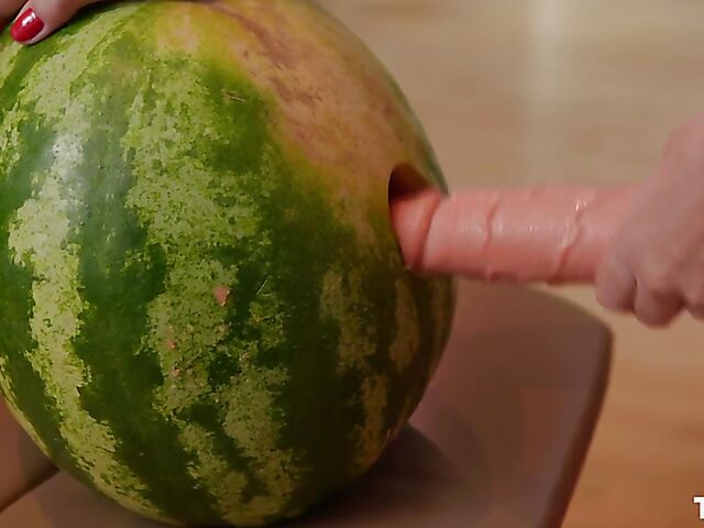 Strapon solo with Antonia Sainz fucking a watermelon