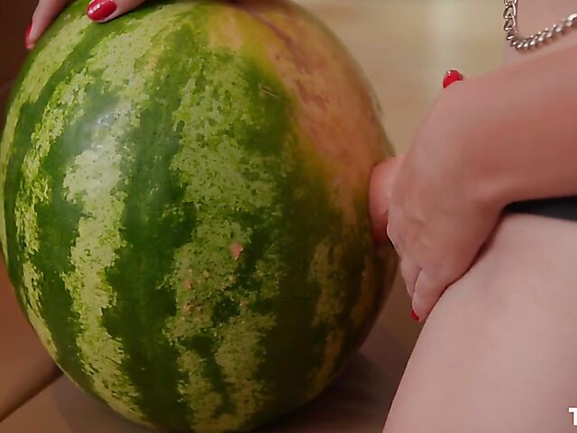 Strapon solo with Antonia Sainz fucking a watermelon