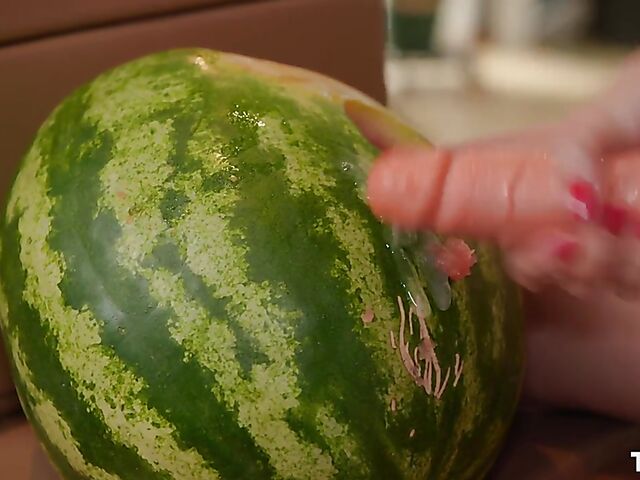 Strapon solo with Antonia Sainz fucking a watermelon