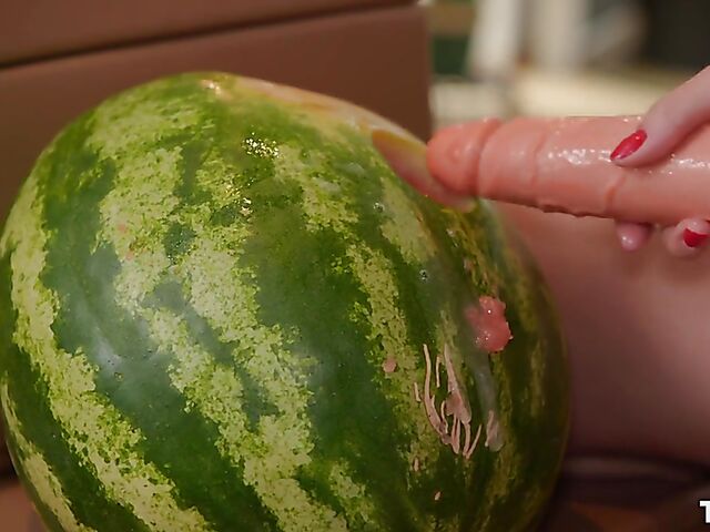 Strapon solo with Antonia Sainz fucking a watermelon