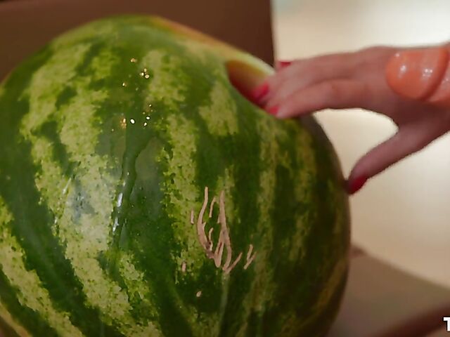 Strapon solo with Antonia Sainz fucking a watermelon