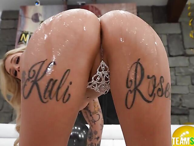 Tattooed blonde with pierced tits Kali Roses New Year fuck