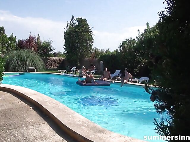 Outdoor gangbang anal by the pool with Mea Melone