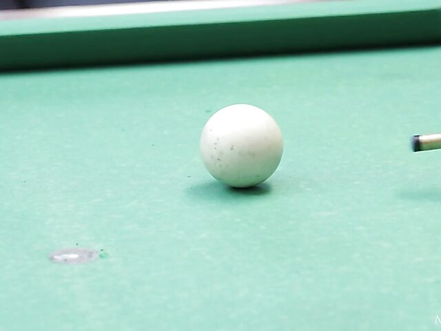 Sexy fingering solo on the pool table with shaved babe Marie Berger