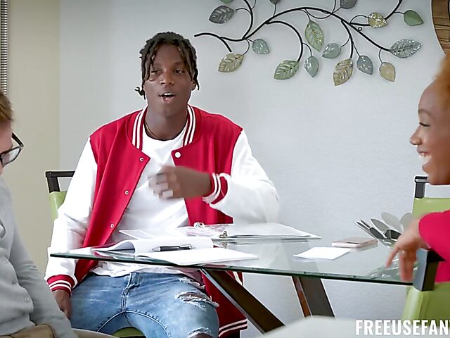 Tutor and students free use interracial threesome with ebony chick Lacey London