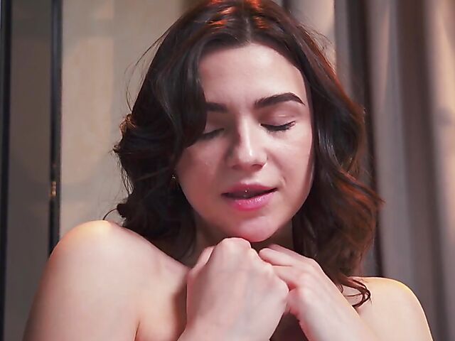Hayli Sanders takes off her red dress and spreads her legs to show you her shaved pussy