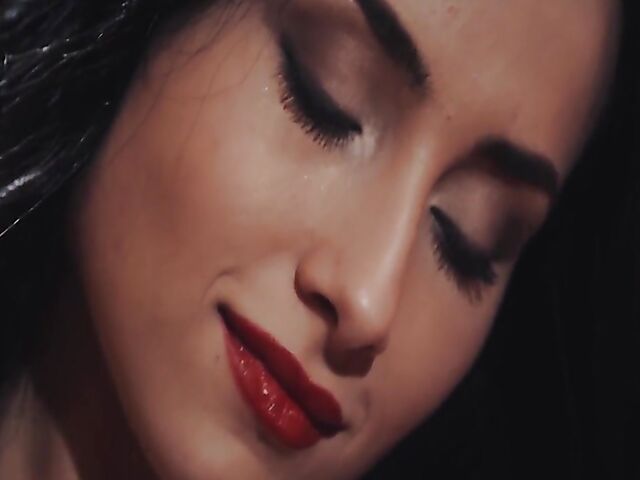 Erotic solo in black lingerie with Anna Rose playing with her vibrator on the stairs