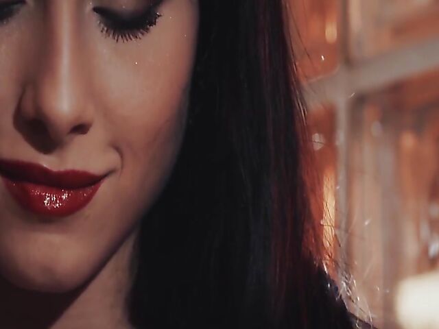 Erotic solo in black lingerie with Anna Rose playing with her vibrator on the stairs