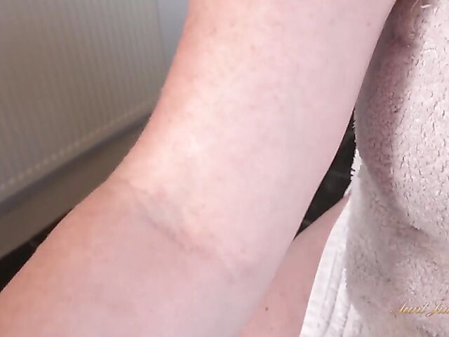 Shower spy and bathroom masturbation POV fantasy with busty mature BBW Rachel