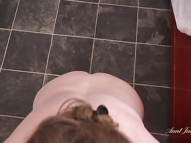 Shower spy and bathroom masturbation POV fantasy with busty mature BBW Rachel