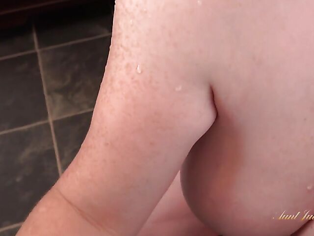 Shower spy and bathroom masturbation POV fantasy with busty mature BBW Rachel