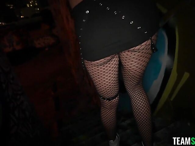 POV blowjob in the dark in fishnets and miniskirt with Koco Chanel