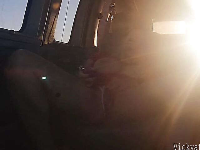 Hot uber ride and car masturbation in the backseat with big titted Vicky Vette