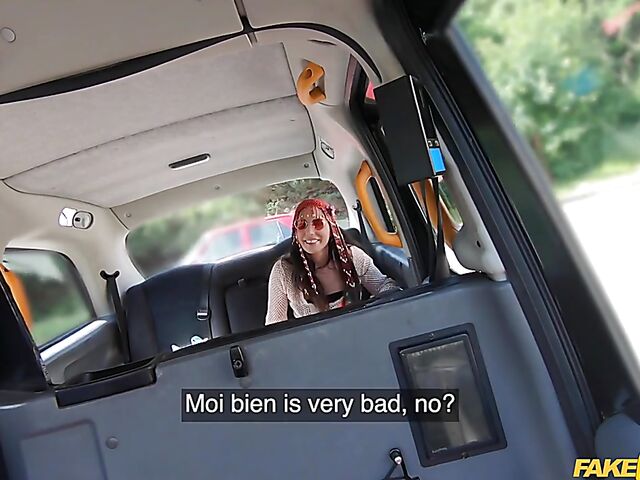 Fake taxi driver fucks Spanish hippie babe Linda Del Sol in the backseat and outside