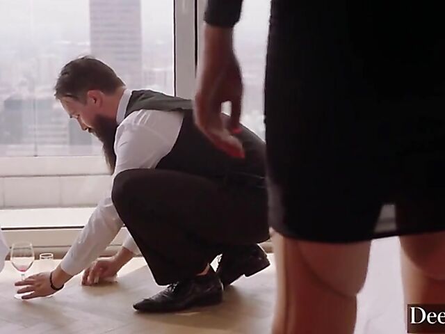 Classy milfs Maitland Ward and Kayden Kross want an interracial threesome with submissive Troy Francisco