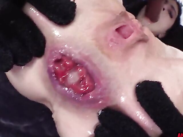 Gaping anal in black pantyhose and red boots with Lydia Black