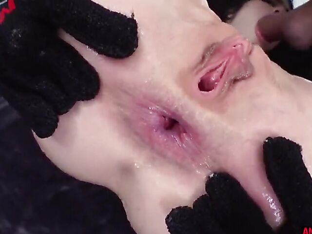 Gaping anal in black pantyhose and red boots with Lydia Black