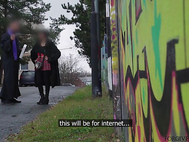 Tattooed french slut in a red mini skirt gets talked into sex