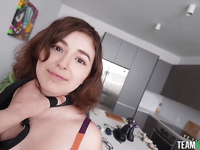 Cute collar slave POV blowjob and facefuck