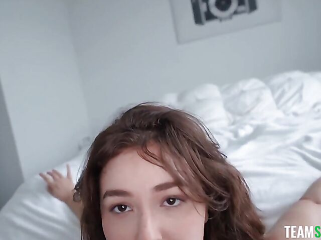 Cute collar slave POV blowjob and facefuck