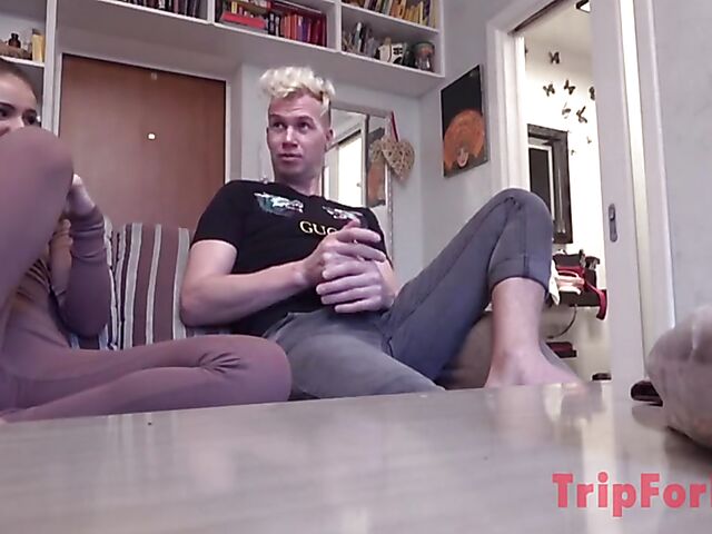 Blindfolded cuckold threesome with small tits Russian young babe Kate Rich