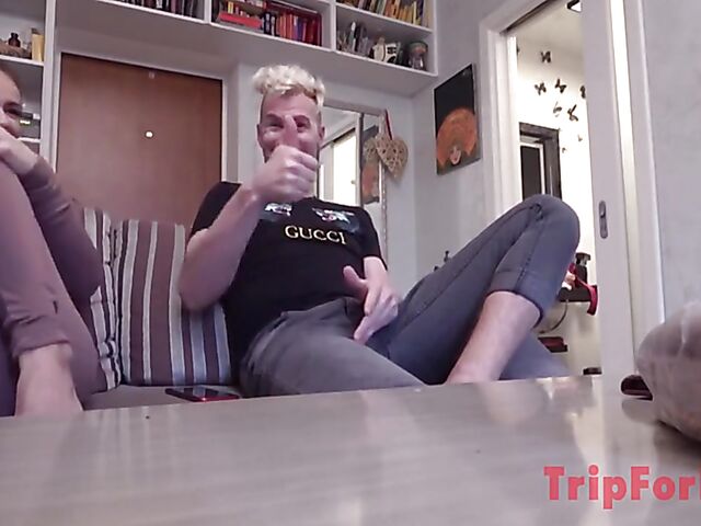 Blindfolded cuckold threesome with small tits Russian young babe Kate Rich