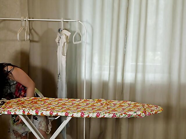 Small tits solo with teen Jenny Doe who takes a break from ironing to rub her pussy
