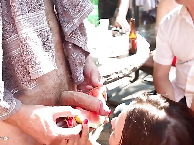 Hot summer outdoor pool gangbang with Julie Skyhigh