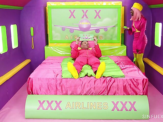 XXX Airlines slim ebony air stewardess Zaawaadi is at your service whenever possible