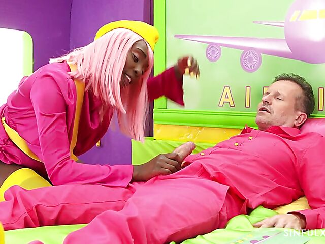 XXX Airlines slim ebony air stewardess Zaawaadi is at your service whenever possible