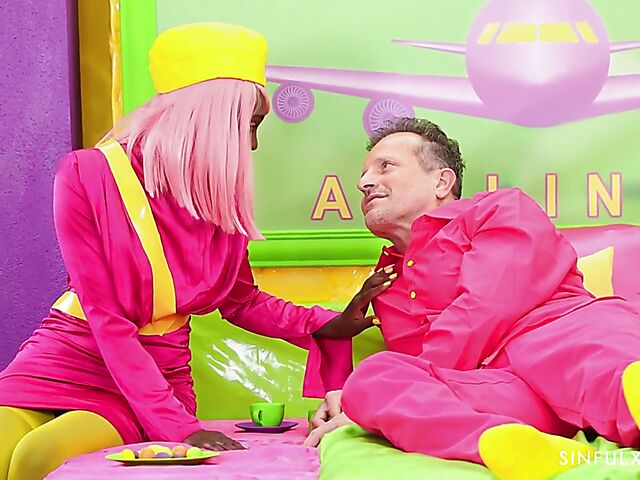 XXX Airlines slim ebony air stewardess Zaawaadi is at your service whenever possible