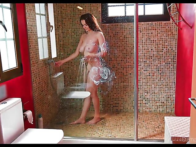 Erotic big tits shower solo with busty goddess Maible