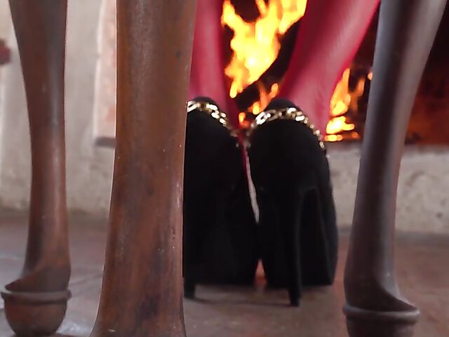 Solange & Shannon - Submissive lesbian doggystyle strapon fuck in stockings and high heels